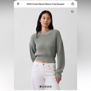 GAP Sage Green Ribbed Cotton Crop Crewneck Sweater